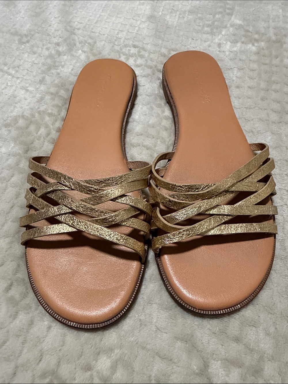 Madewell The Tracie Crisscross Slide Sandal in Metallic Leather